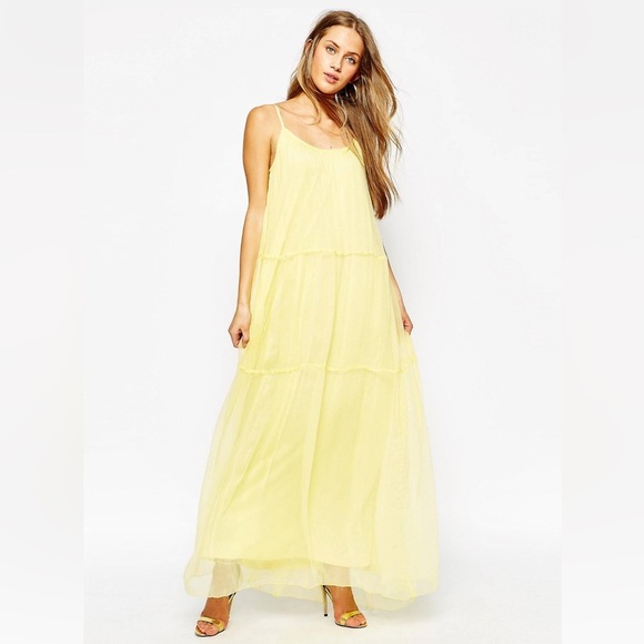Mango Dresses & Skirts - Mango yellow chiffon maxi dress